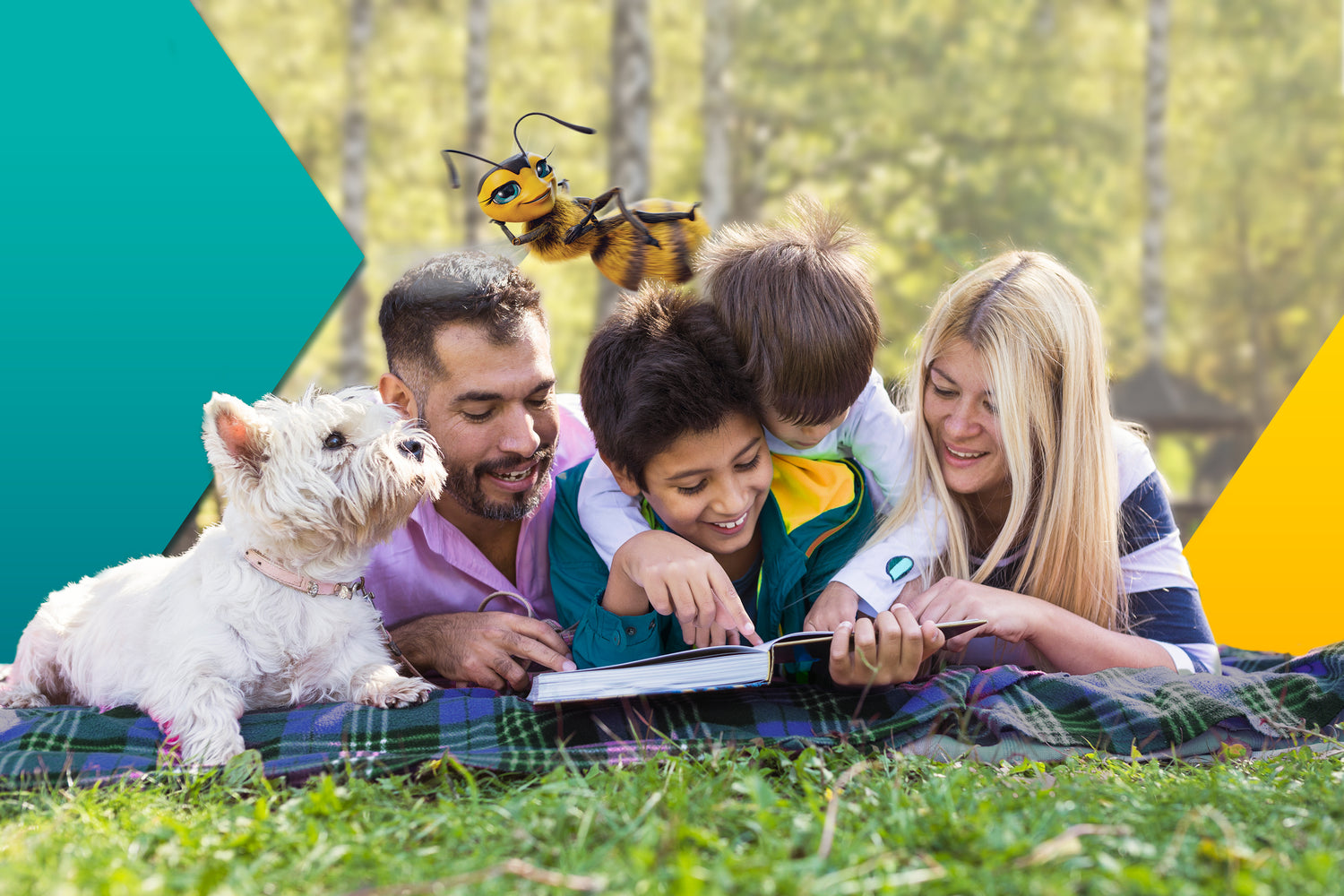 Family with allergies reads outside